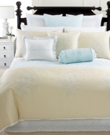 Delicately embroidered branches embellish patterned Egyptian cotton for sumptuous comfort with a refreshing appeal. Finished with white trim along the edges. Delicately embroidered branches embellish patterned Egyptian cotton for sumptuous comfort with a refreshing appeal. Finished with white trim along the edges.
