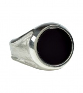 Statement jewelry adds instant edge to your outfit, and Maison Martin Margielas chunky silver black stone ring is a cool, modern way to wear it - Polished and textured surface - Wear with graphic knits and favorite skinnies, or rocker-chic separates like super soft leather leggings