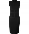 Luxurious dress in fine black rayon blend - a highly elegant little black dress - sharply figure hugging shift cut with high crew neck, no sleeves - stylish corsette optic - accentuated waist - skirt in typical pencil cut, tight, knee length - glamorous and sexy, fashionable and elegant, a dream dress for exciting evening events - pair with booties, pumps, gladiator sandals