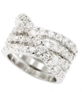 When it's your time to shine, put on the glitz. City by City ring features a standout crisscross design highlighting round-cut cubic zirconias (4-3/8 ct. t.w.) set in silver tone mixed metal. Size 7 and 8.