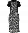 Bring ladylike sophistication to your day or night look with this lovely printed frock from Burberry Brit - Round collar, short sleeves, printed with contrasting solid side panels, exposed back zip closure - Pair with fishnets, platforms, and an embellished clutch