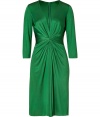 Stylish dress in fine green silk - Uncommonly soft, flattering silhouette - Narrow waisted with elegant draping, sexy v-neckline and slim 3/4-length sleeves - Slightly flared skirt falls just above the knee - Incredibly versatile and easy to wear to trendy events and parties - Pair with sandals or peep toe heels, and a favorite clutch - Exclusive to STYLEBOP.com!