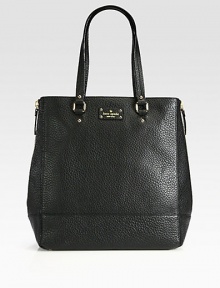 A structured pebble-grain leather carryall, with expandable side gussets to make room for your daily essentials and more. Double top handles, 9 dropOpen topSide zipper gussetsProtective metal feetOne inside zip pocketTwo inside open pocketsCotton lining13W X 14H X 6DImported