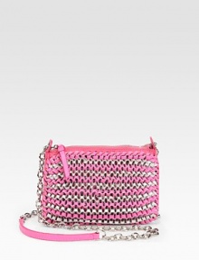 Sumptuous leather woven in a unique box-link pattern lends textured appeal to this sleek top-zip bag.Chain and leather shoulder strap, 23 dropTop zip closureOne inside zip pocketOne inside open pocketCotton lining8W X 5½H X 1DImported Sumptuous leather woven in a unique box-link pattern lends textured appeal to this sleek top-zip bag.Chain and leather shoulder strap, 23 dropTop zip closureOne inside zip pocketOne inside open pocketCotton lining8W X 5½H X 1DImported