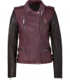 Toughen up your new-season style in this bold two-tone biker-inspired leather jacket from Iro - Classic motorcycle styling, spread collar, epaulets, asymmetrical zip closure, zip pockets and cuffs, side buckle details, contrasting grey sleeves and trim - Fitted - Wear with an elevated jeans-and-tee ensemble or a flirty frock and heels