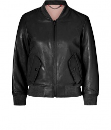 With its retro styling and fun embossed dots, Marc by Marc Jacobs lambskin jacket is a cool choice for adding that chic vintage flair to your outfit - Collarless, bracelet-length sleeves, tonal ribbed knit cuffs and hemline, allover dot embossing, snapped front pockets, front zip - Loosely fitted - Wear over tissue tees with edgy slim-fit separates With its retro styling and fun embossed dots, Marc by Marc Jacobs lambskin jacket is a cool choice for adding that chic vintage flair to your outfit - Collarless, bracelet-length sleeves, tonal ribbed knit cuffs and hemline, allover dot embossing, snapped front pockets, front zip - Loosely fitted - Wear over tissue tees with edgy slim-fit separates