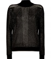 With its sultry sheer shoulder detailing and allover shimmer, Theyskens Theorys knit top is a chic choice for glaming up winter cocktails - Stand-up collar, long sleeves, ribbed cuffs, open knit shoulders and back panel - Loosely fitted - Wear with opaque tights and a leather micro-mini