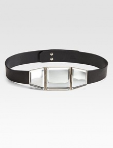 Buttery-soft leather is accented with an art deco inspired mirrored design and back closure.About 2.75 wideMade in Italy Buttery-soft leather is accented with an art deco inspired mirrored design and back closure.About 2.75 wideMade in Italy