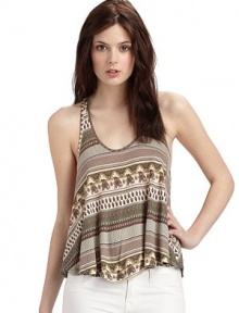 Casual and cool modal has an easy racerback shape and exotic elephant motif.Scoop neckline Sleeveless Racerback About 22 from shoulder to hem Modal; machine wash Imported