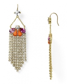 Colorful stones and crystal fringe attract boho babes and fierce fashionistas to these Juicy Couture danglers.