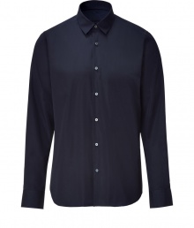 Update your workweek staples with this stylish button down from Jil Sander - Spread collar, front button placket, long sleeves, curved hem, slim fit - Pair with jeans, trousers, chinos, or cords