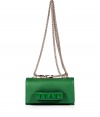 Inject a dose of hard-edge elegance into your outfit with Valentinos bright green leather tonal rockstud shoulder bag, detailed with a front handle perfect for converting into a covetable clutch - Flap with magnetic snap closure underneath, tonal rockstud-adorned front handle, removable chain-link shoulder strap, accordion style with 2 internal sections, inside back wall credit card slot - Carry as a polish to cocktail dresses or tailored separates