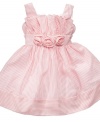 Delicate and delightful. Pretty pinstripes and fun flowers make this Sweet Heart Rose dress perfect for your precious princess.