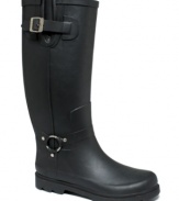 Dirty Laundry's Roadhouse Rain Boots are a unique look for rainy days with a leather-look upper, man-made shearling touches, buckle embellishments and an adventurous silhouette.