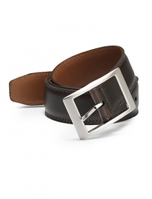 THE LOOKGlazed leather designMetal square buckleNotch closureTHE MEASUREMENTWidth, 1¾THE MATERIALItalian leatherORIGINMade in CanadaThis item was originally available for purchase at Saks Fifth Avenue OFF 5TH stores. THE LOOKGlazed leather designMetal square buckleNotch closureTHE MEASUREMENTWidth, 1¾THE MATERIALItalian leatherORIGINMade in CanadaThis item was originally available for purchase at Saks Fifth Avenue OFF 5TH stores.