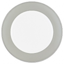 Encircled by scallops and cascading platinum dots, Dentelle brings to mind the exquisitely finished hems of Moniques couture bridal gowns. An accent plate with a full border in soft pearlescent gray casts a subtle shimmer. The refined border design, together with its modern color palette and finish, make this pattern as versatile as it is beautiful. Encircled by scallops and cascading platinum dots, Dentelle brings to mind the exquisitely finished hems of Moniques couture bridal gowns. An accent plate with a full border in soft pearlescent gray casts a subtle shimmer. The refined border design, together with its modern color palette and finish, make this pattern as versatile as it is beautiful.