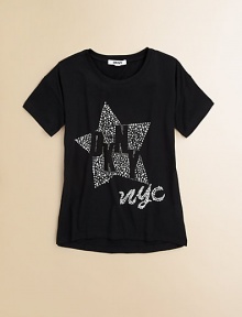 She'll look like a rock star in this fresh and flashy tee rendered in soft cotton jersey with and embellished with sparkling silver studs.CrewneckShort sleevesSilver foil studsCottonMachine washImported She'll look like a rock star in this fresh and flashy tee rendered in soft cotton jersey with and embellished with sparkling silver studs.CrewneckShort sleevesSilver foil studsCottonMachine washImported