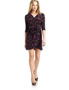 THE LOOKAllover heart print with sequin embellishmentThree-quarter length sleevesWrap front with hook-and-bar and button closureBanded, shirred waist with self beltTHE FITAbout 33 from shoulder to hemTHE MATERIALSilkFully linedCARE & ORIGINDry cleanImportedModel shown is 5'10 (177cm) wearing US size 4. THE LOOKAllover heart print with sequin embellishmentThree-quarter length sleevesWrap front with hook-and-bar and button closureBanded, shirred waist with self beltTHE FITAbout 33 from shoulder to hemTHE MATERIALSilkFully linedCARE & ORIGINDry cleanImportedModel shown is 5'10 (177cm) wearing US size 4.