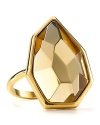 Define elegance with this multi faceted cocktail ring in a warm hue from T Tahari. A chunky topaz colored crystal is set in a gleaming 14-karat gold setting.