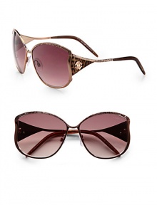 Contoured metal frames with wild, animal-printed logo temples. Available in bronze with gradient brown lens or gunmetal with smoke lens.Animal printed logo temples100% UV protectionMade in Italy Contoured metal frames with wild, animal-printed logo temples. Available in bronze with gradient brown lens or gunmetal with smoke lens.Animal printed logo temples100% UV protectionMade in Italy