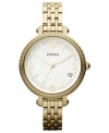 A slim bracelet silhouette holds a large case on this Heather collection watch, by Fossil.