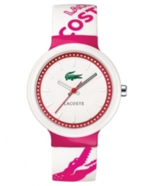 Get into the pink with this men's and women's watch from Lacoste. White and pink logo design silicone strap. White plastic round case and round white dial with logo and stick indices. Quartz movement. Water resistant to 30 meters. Two-year limited warranty. Get into the pink with this men's and women's watch from Lacoste. White and pink logo design silicone strap. White plastic round case and round white dial with logo and stick indices. Quartz movement. Water resistant to 30 meters. Two-year limited warranty.