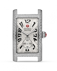 Michele's stainless steel watch is urban-chic, boasting a sleek rectangular face and enamel dial. Take it downtown, this chronograph loves an all-black palette and statement bag. Michele's stainless steel watch is urban-chic, boasting a sleek rectangular face and enamel dial. Take it downtown, this chronograph loves an all-black palette and statement bag.