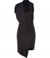 Edgy-yet-chic, this draped jersey dress from Helmut Lang adds a trend-right kick to your cocktail look - Draped asymmetrical top with deep cowl, scoop neck underlay with racerback, draping at waist, asymmetric hem - Wear with statement heels and a leather clutch