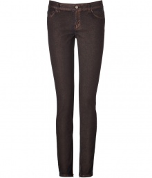 An understated cool choice in coated bronze denim, Vanessa Bruno Ath?s skinnies are an edgy iteration of this must-have basic - Classic five-pocket style, zip fly, button closure, inside ankle zips, belt loops - Slim fit, straight leg - Wear with chunky knit pullovers and kick-around biker boots An understated cool choice in coated bronze denim, Vanessa Bruno Ath?s skinnies are an edgy iteration of this must-have basic - Classic five-pocket style, zip fly, button closure, inside ankle zips, belt loops - Slim fit, straight leg - Wear with chunky knit pullovers and kick-around biker boots