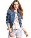 Incorporate a classic layer into your wardrobe with this denim jacket from American Rag!