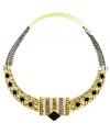 Dazzling and daring at once. RACHEL Rachel Roy's collar necklace is crafted from gold-tone and silver-ox-tone mixed metal with jet enamel adding a bold touch. Glass stones bring the sparkle. Approximate length: 15 inches. Approximate drop: 1-1/2 inches.