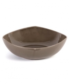 Inspired by an iconic Nambe design, this sculptural serving bowl features three gentle points in sleek, sturdy stoneware and a sophisticated espresso hue. An essential part of the Tri-Corner dinnerware collection. Inspired by an iconic Nambe design, this sculptural serving bowl features three gentle points in sleek, sturdy stoneware and a sophisticated espresso hue. An essential part of the Tri-Corner dinnerware collection.