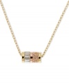 Glamour makes a comeback with Michael Kors' pendant necklace! Features a barrel-shaped pendant embellished with rosy pave accents and clear, baguette-cut stones. Crafted in gold tone mixed metal. Approximate length: 16 inches. Approximate drop: 1/2 inch.