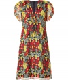 Look summer-ready in this super chic poppy-printed silk frock from Anna Sui - V-neck, gathered short sleeves, front tie detail, flared skirt, concealed back zip closure, sheer overlay, solid floral print underlay - Style with platform pumps and a straw tote