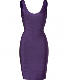 Strike a sultry pose in this perennial favorite cocktail-ready dress from Herv? L?ger - Scoop neck, sleeveless, bandage style with figure-hugging multi-panels, concealed back zip closure - Style with metallic platform pumps and a statement clutch