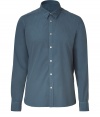 Chic button down in fine, pure cornflower blue organic cotton - A stylish standout from eco-friendly label Edun, co-founded by U2s Bono -  - Slim yet relaxed straight silhouette - Small collar, hem hangs slightly longer in the back - Streamlined and versatile, a veritable go-to in any modern wardrobe - Pair with everything from chinos and jeans to dressier linen or suit trousers