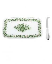 Whet their appetites for Christmas dinner with this glass tray from this collection of serveware bearing the beloved Lenox Holiday dinnerware motif. With a cheese knife for slicing and spreading cheddar, brie, goat cheese and more. Whet their appetites for Christmas dinner with this glass tray from this collection of serveware bearing the beloved Lenox Holiday dinnerware motif. With a cheese knife for slicing and spreading cheddar, brie, goat cheese and more.