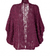 Channel the look of the moment in this draped oversized cardigan from Anna Sui - Open silhouette, draped dolman sleeves, loose knit, oversized fit - Pair with an oversized blouse, skinny leather pants, and platform pumps