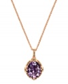 Define your look with a little added glamour. Judith Jack's alluring amethyst pendant (3 ct. t.w.) stands out against a backdrop of glittering marcasite accents. Setting and chain crafted in rose gold over sterling silver. Approximate length: 16 inches. Approximate drop: 1 inch.