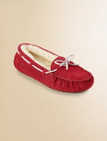 Suede moccasins fully lined in sheepskin to keep little toes nice and warm. Leather laces Embossed UGG logo Molded rubber sole Moisture-wicking sheepskin insole Imported Suede moccasins fully lined in sheepskin to keep little toes nice and warm. Leather laces Embossed UGG logo Molded rubber sole Moisture-wicking sheepskin insole Imported