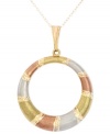 A triple threat. This cut-out circle pendant combines 14k white gold, 14k gold and 14k rose gold with a satin finish for a totally chic and versatile style. Approximate length: 18 inches. Approximate drop length: 1-3/4 inches. Approximate drop width: 1-1/4 inches.