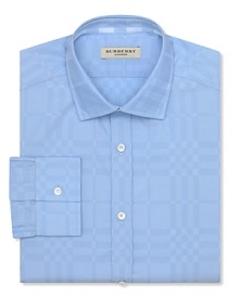 With a tonal check pattern, the Burberry Sanforth dress shirt offers understated, polished style. With a tonal check pattern, the Burberry Sanforth dress shirt offers understated, polished style.
