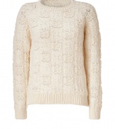 Destined to be your favorite companion as the new season settles in, Iros ultra modern chunky knit pullover is a cool choice packed with pairing possibilities - Rounded neckline, long sleeves, ribbed trim, allover cream chunky knit with delicate thin white interwoven patterning - Classic straight fit - Wear with everything from tees and jeans to leather leggings and high heel ankle boots