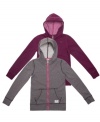 Keep her comfy and cute in this zip-front hoodie from Nike, with cozy marled fleece to keep her warm before and after her workouts.