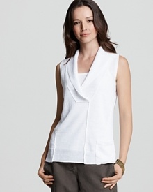 In lieu of a vest, finish your look with this fitted Eileen Fisher sleeveless top, tailored and seamed for an effortless fit. In lieu of a vest, finish your look with this fitted Eileen Fisher sleeveless top, tailored and seamed for an effortless fit.