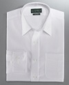 Crafted in non-iron fabric and cut with a modern fit, this updated white dress shirt from Lauren by Ralph Lauren offers a solid foundation for any guy's tailored wardrobe.