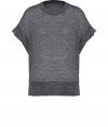 Work an edge of effortless cool into your daytime look with Iros anthracite heather top, detailed in a weighty wool-linen mix perfect for transitioning into the new season in style - Rounded neckline, draped short sleeves, rolled cuffs, stitched trim - Relaxed boxy fit - Layer over camisoles and trend favorite leather leggings