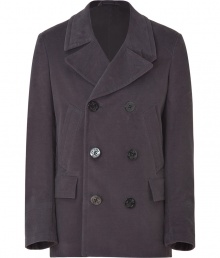 The perfect stylish solution for transitional weather, this double-breasted pea coat from PS by Paul Smith adds pure sophistication - Wide notched lapels, long sleeves, double-breasted with front button placket, welt pockets at chest, flap pockets at waist, back vent, fitted silhouette - Style with straight leg jeans, a cashmere sweater, and leather ankle boots