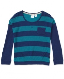 Blocky stripes on this tee from Roxy make it a sweet style, perfect for a sunny day. Blocky stripes on this tee from Roxy make it a sweet style, perfect for a sunny day.