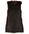 Lend a luxe edge to your new season look with Theorys ultra cool long fur vest, perfect for showcasing statement leather belts - Collarless, hidden front hook and eye closures, side slit pockets, brown satin lining - Long lean silhouette - Wear with slim tailored separates and rich chocolate leather accessories